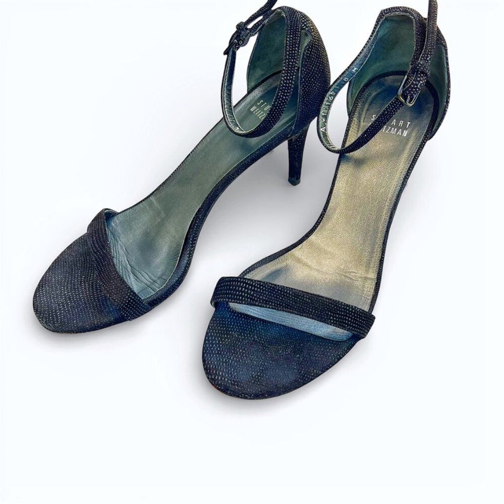 STUART WEITZMAN Goosebump Ankle Black 75 Nudist Dress Sandals Heels | Sz 8 - Picture 2 of 14
